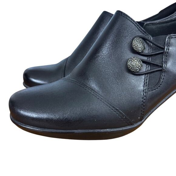 Clarks Emslie Warren Womens Black Leather Clogs Block Chunky Heel Shoes sz 7 M - Picture 8 of 16